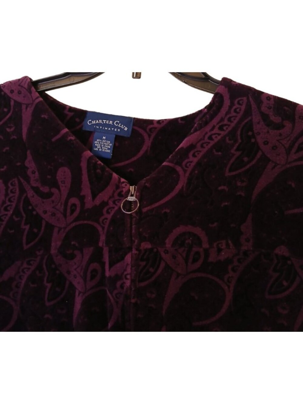 Charter Club Intimates Medium Velour Long Robe Purple Paisley Zipper #C-36 - Picture 4 of 10